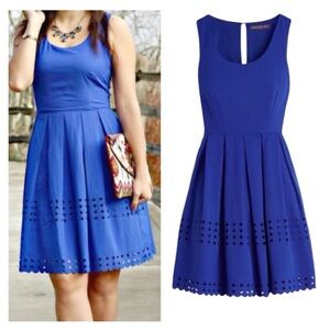BRIXON IVY | Cobalt Blue James Laser Cut Sleeveless Knee Length Dress size XS